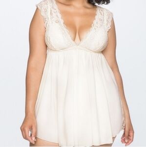🏷️Eloquii Cream Lace Babydoll Chemise Nightie Empire Waist 1X/2X